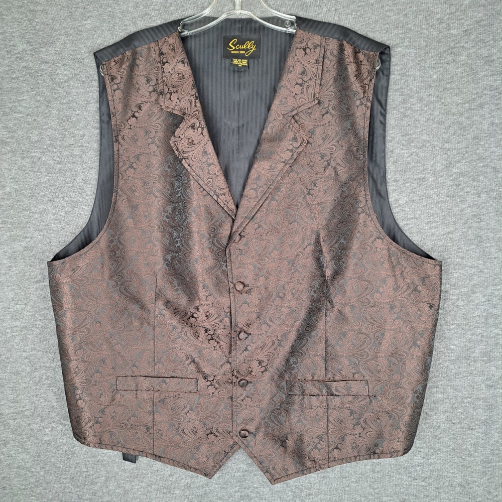 Scully Paisley Vest Mens 2X Brown Copper Western Notched Lapel Waistcoat
